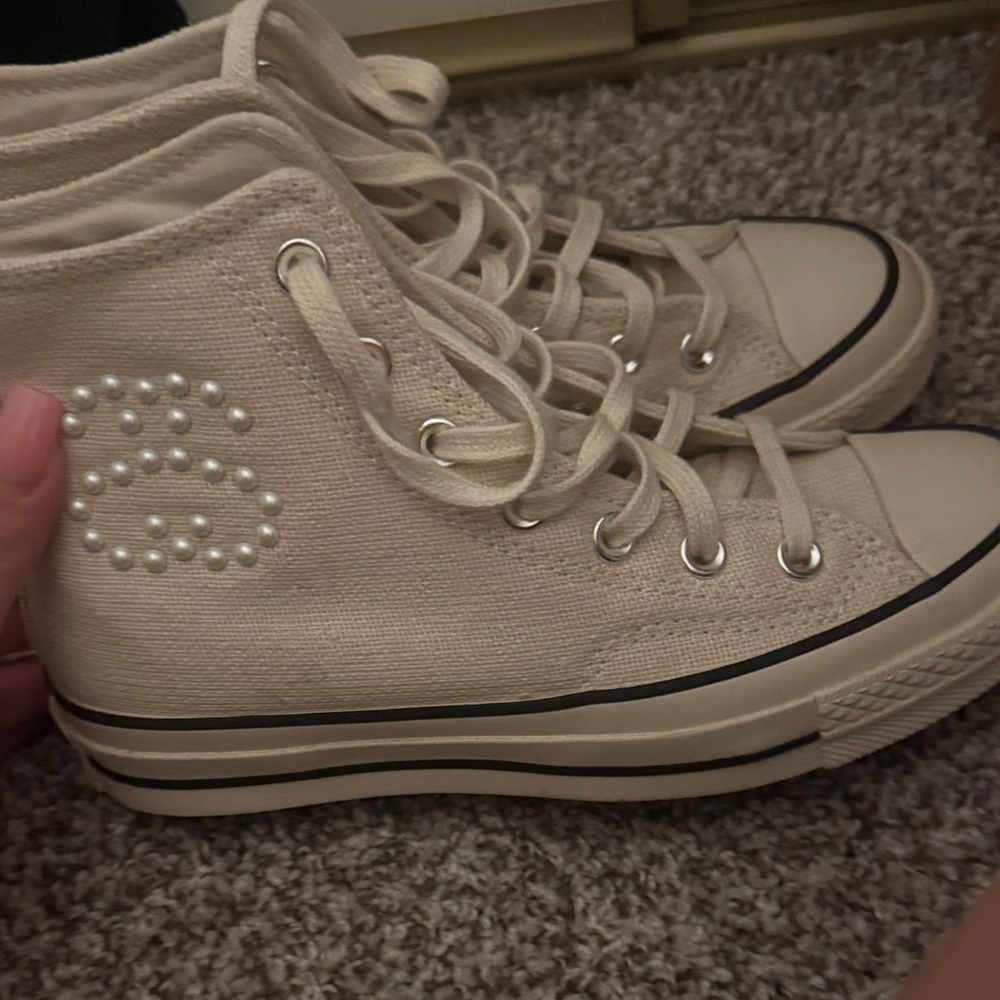 Stussy Converse Cream High-Top Sneakers with Pearl Detail